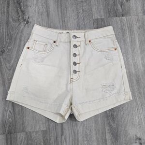 Stylish Cream Button-Up Jean Shorts